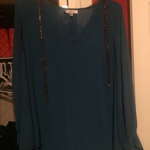 Blue Jennifer Lopez Plus 2x top with embellishment